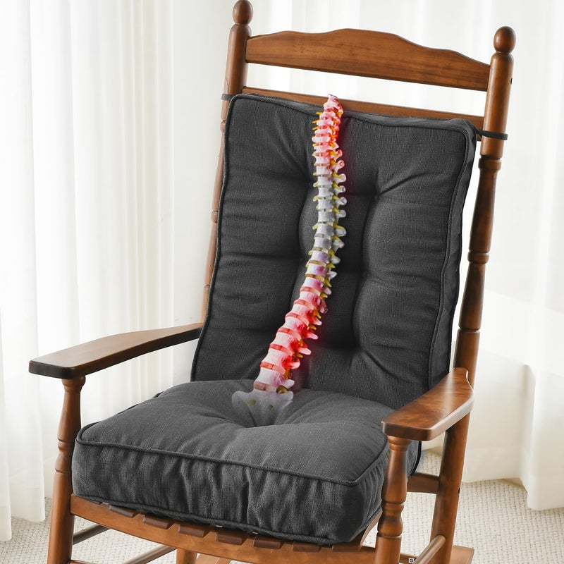 SUNROX Memory Foam Non Slip Rocking Chair Cushion, FadeShield Water Resistant Thicken Durable Tufted Pads, Set of Seat & Back Cushion with Ties for Indoor/Outdoor Rocker, 2 Piece, Midnight - Image 1